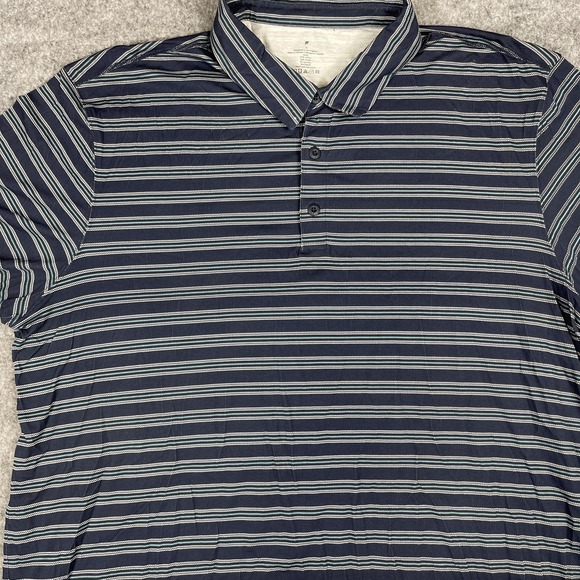 Fabletics Shirt Mens 3XL Navy Blue Gray Stretch Striped Polo‎ Casual Golf - Picture 2 of 11